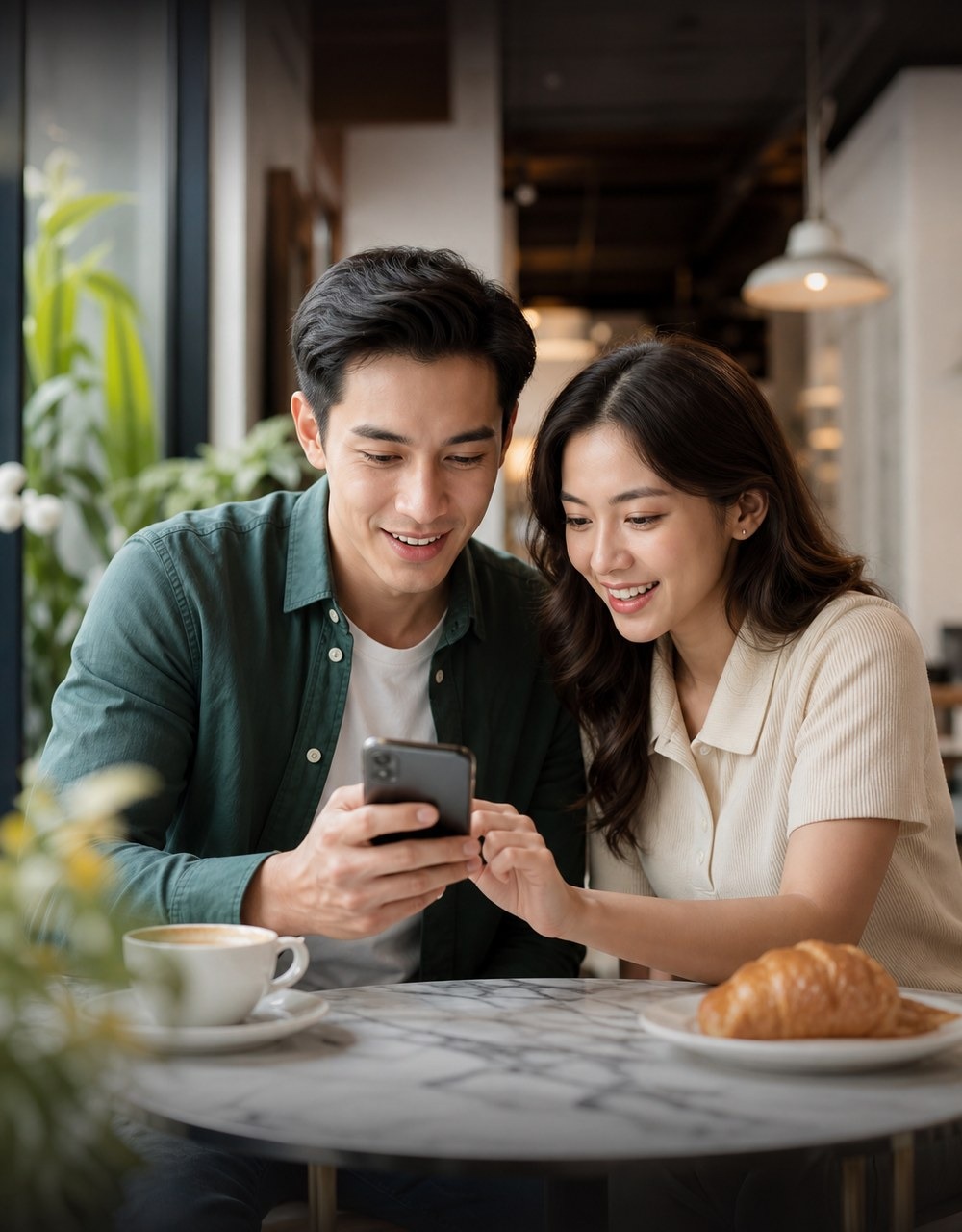 Người dùng tại quán cà phê đang kiểm tra điện thoại